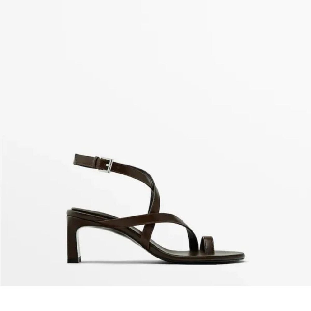 Massimo Dutti Brown Strappy Heeled Sandals